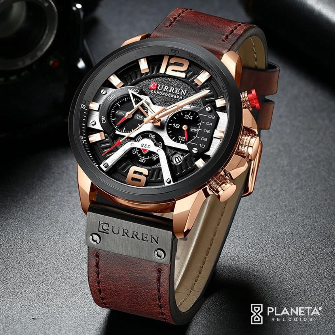Relógio Masculino Luxo Pulseira de Couro #026