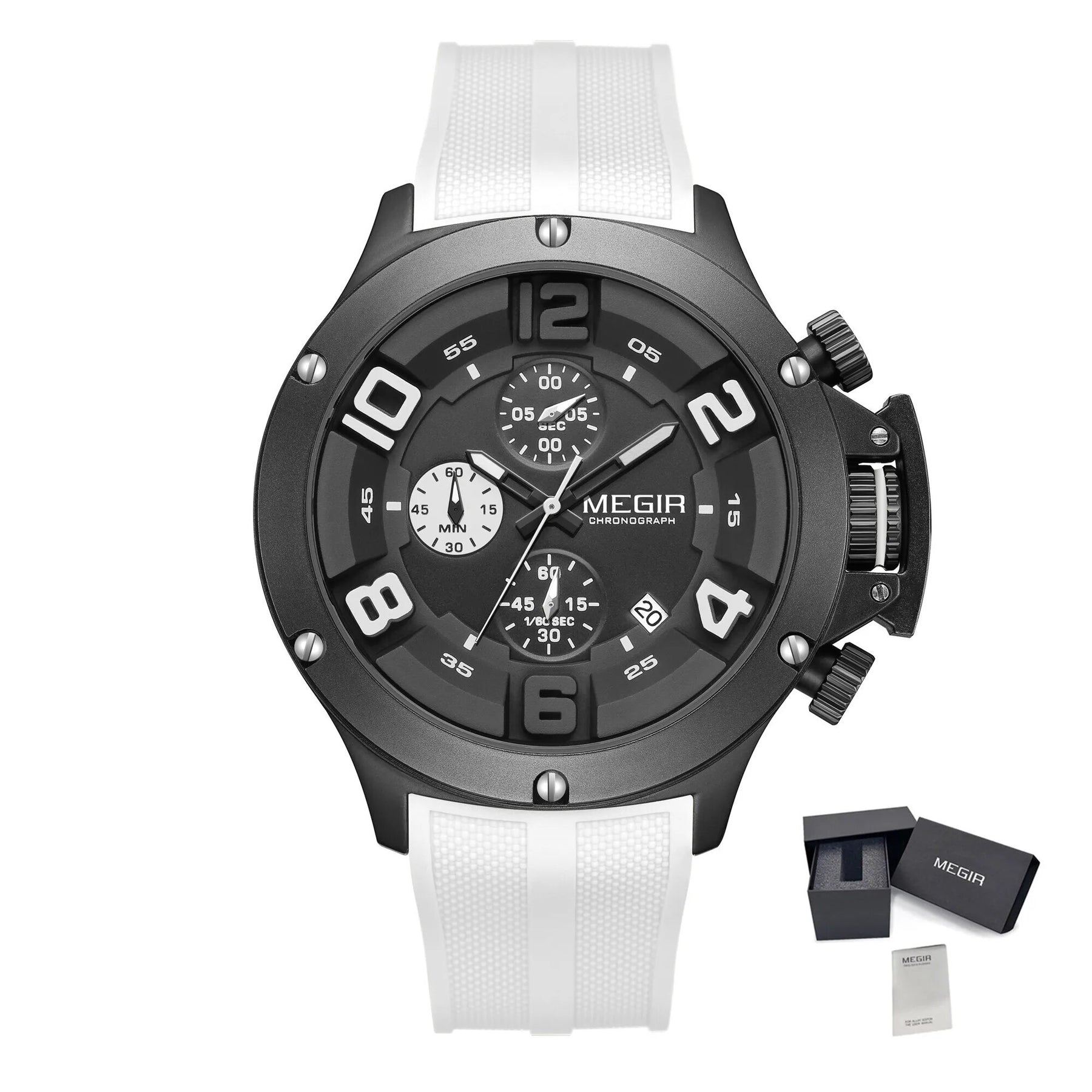 MEGIR Relogio Masculino Luxury Quartz Watch for Men Yellow Silicone Strap Military Sport WristWatch Chronograph with Auto Date