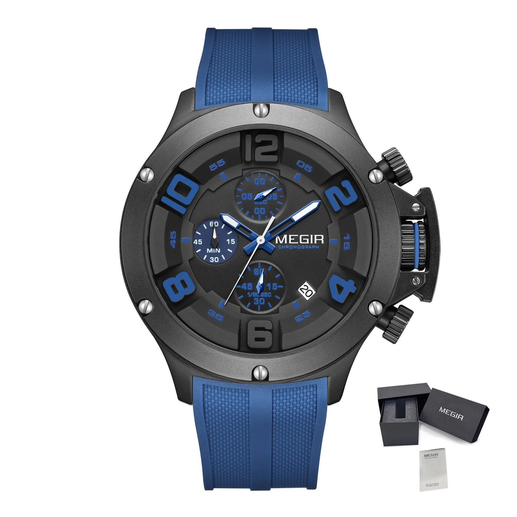 MEGIR Relogio Masculino Luxury Quartz Watch for Men Yellow Silicone Strap Military Sport WristWatch Chronograph with Auto Date