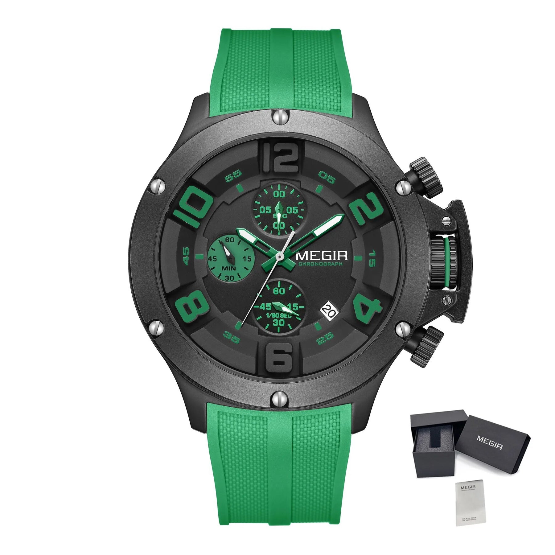 MEGIR Relogio Masculino Luxury Quartz Watch for Men Yellow Silicone Strap Military Sport WristWatch Chronograph with Auto Date