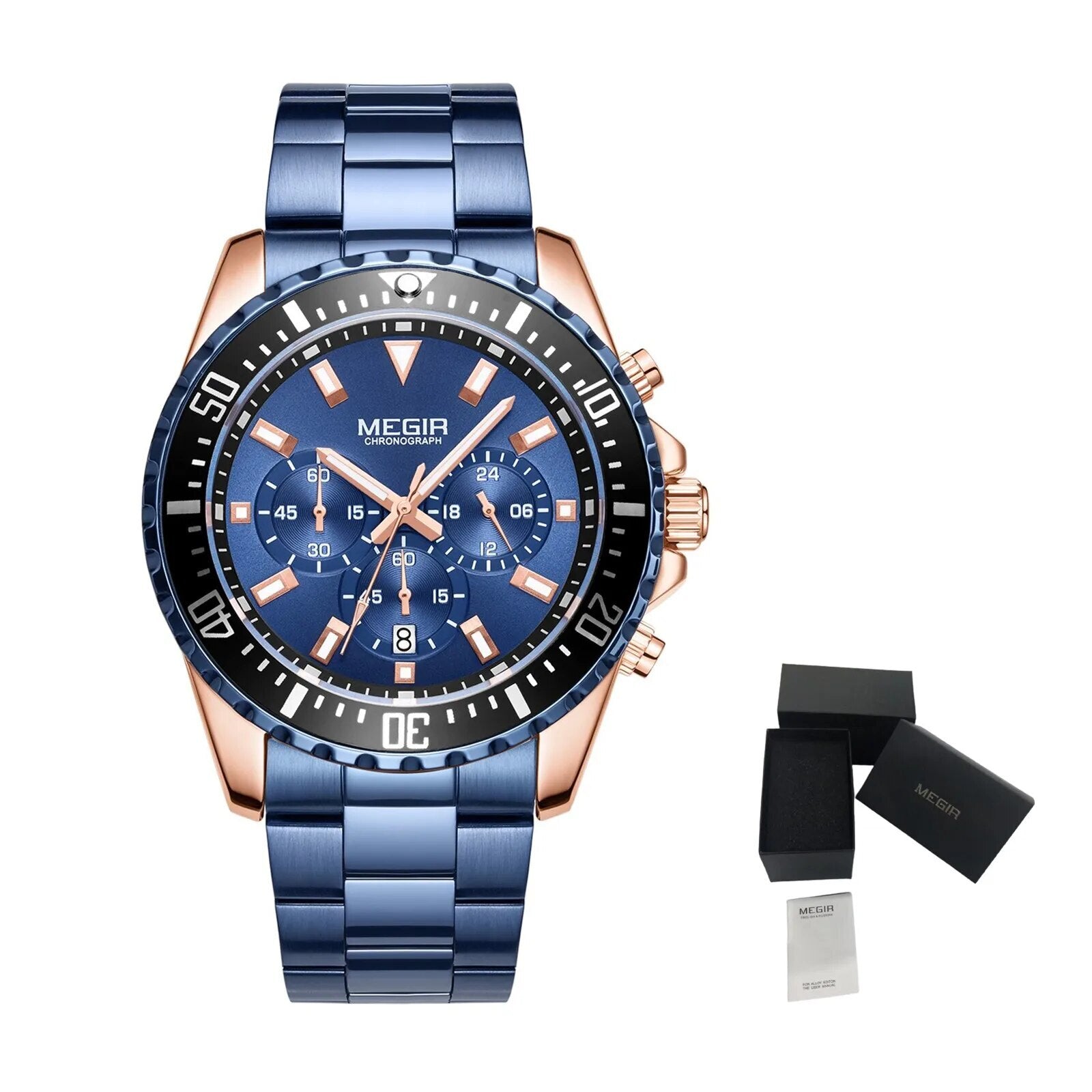 MEGIR Original Luxury Business Quartz Watch Men Brand Stainless Steel Chronograph Military WristWatch Clock Relogio Masculino