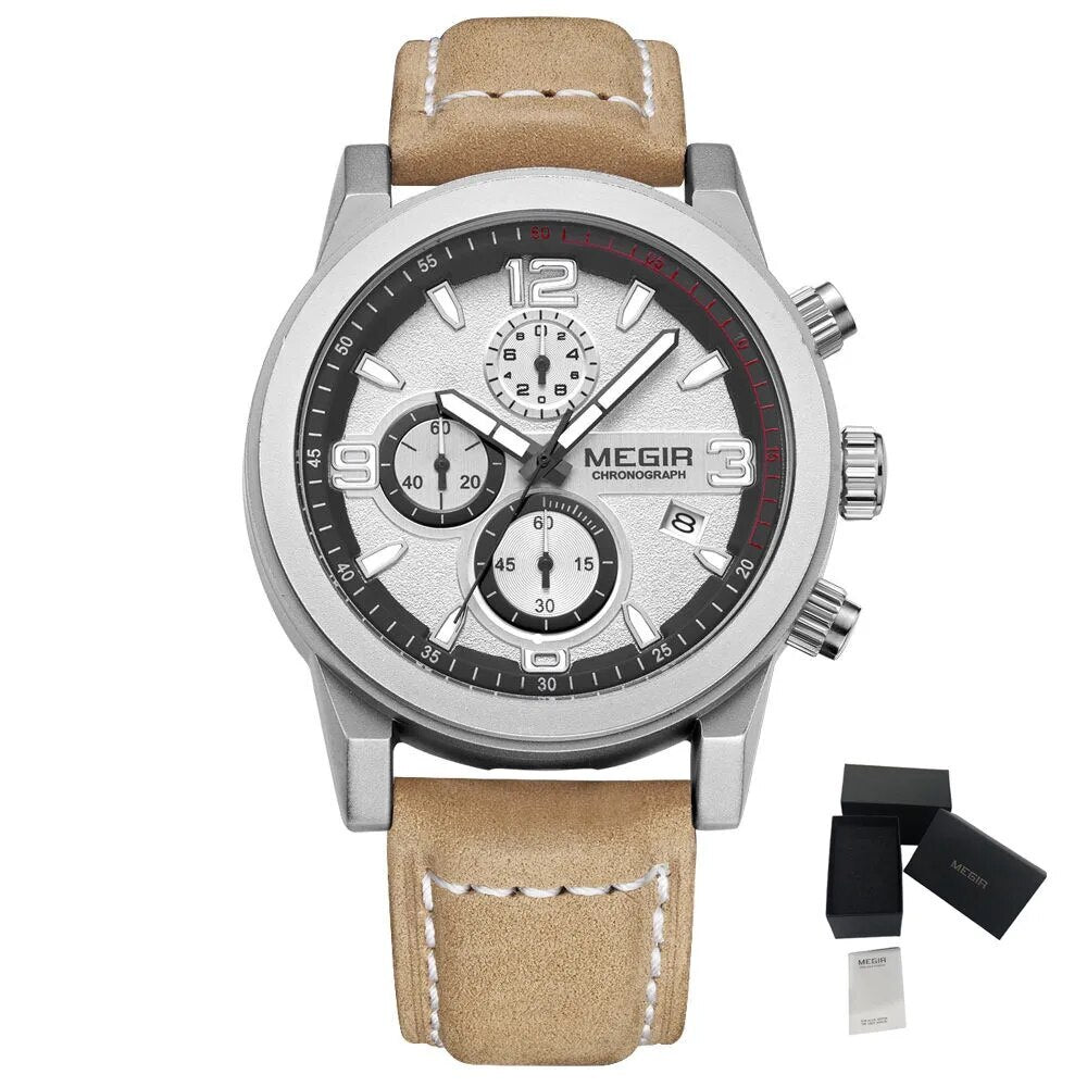 MEGIR Original Brand Luxury Watch Men's Sport Watches Leather Strap Watch Quartz Wristwatches Luminous Casual Relogio Masculino