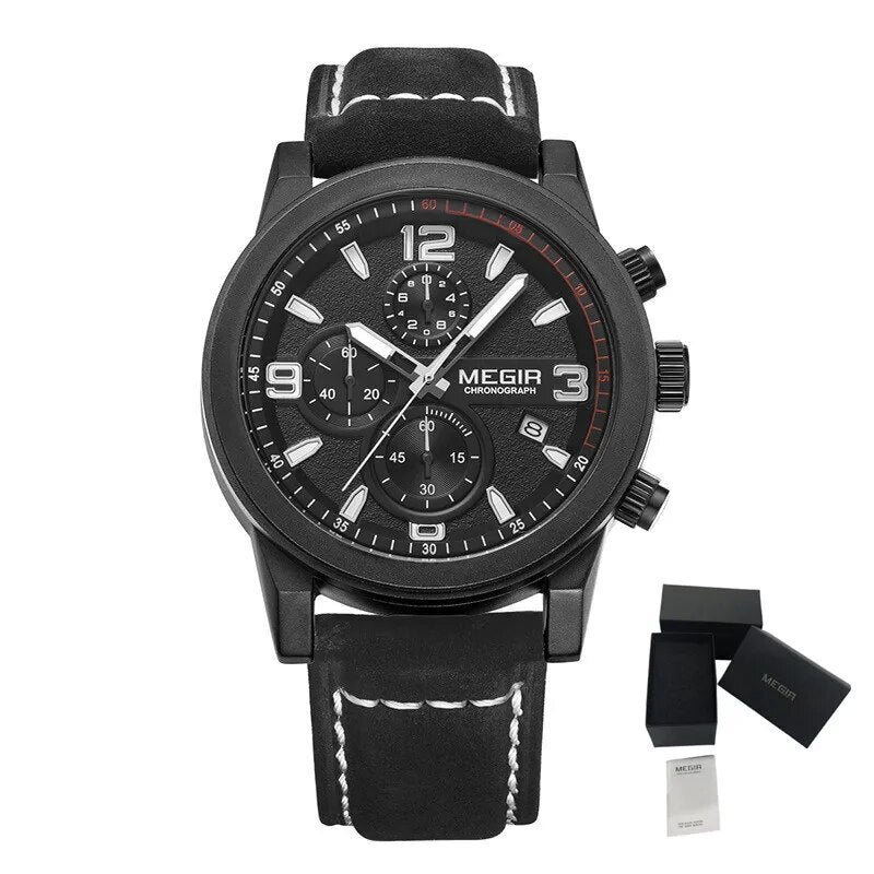 MEGIR Original Brand Luxury Watch Men's Sport Watches Leather Strap Watch Quartz Wristwatches Luminous Casual Relogio Masculino