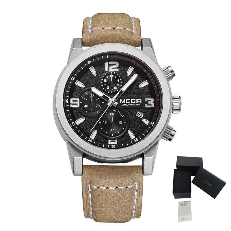 MEGIR Original Brand Luxury Watch Men's Sport Watches Leather Strap Watch Quartz Wristwatches Luminous Casual Relogio Masculino