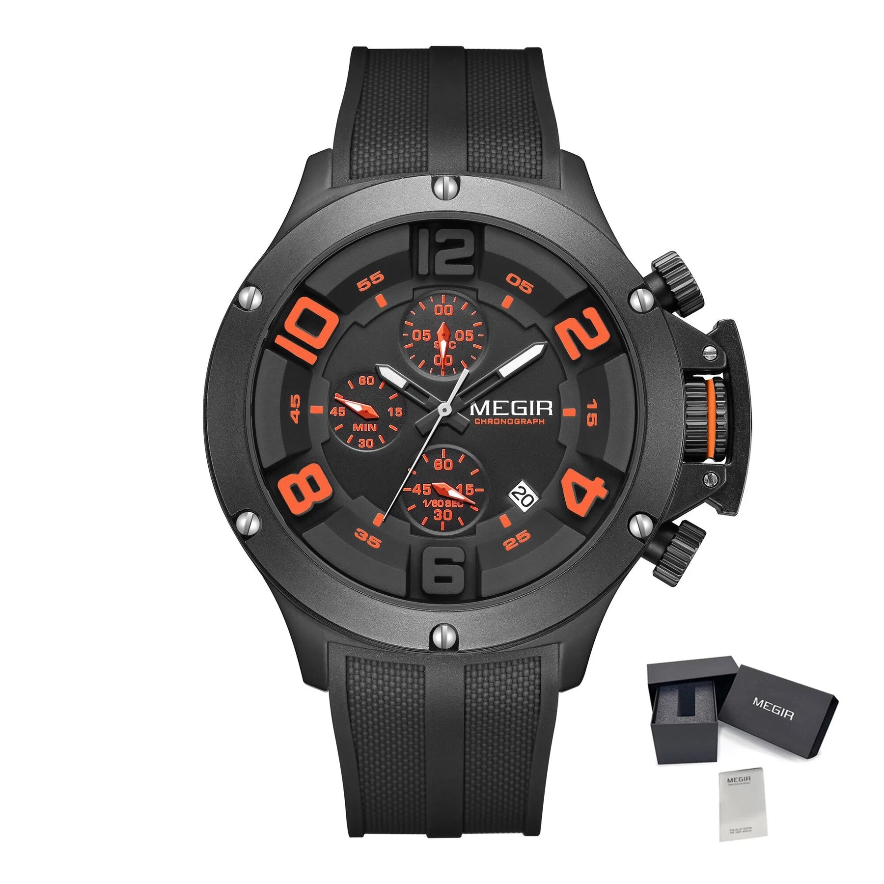 MEGIR Relogio Masculino Luxury Quartz Watch for Men Yellow Silicone Strap Military Sport WristWatch Chronograph with Auto Date