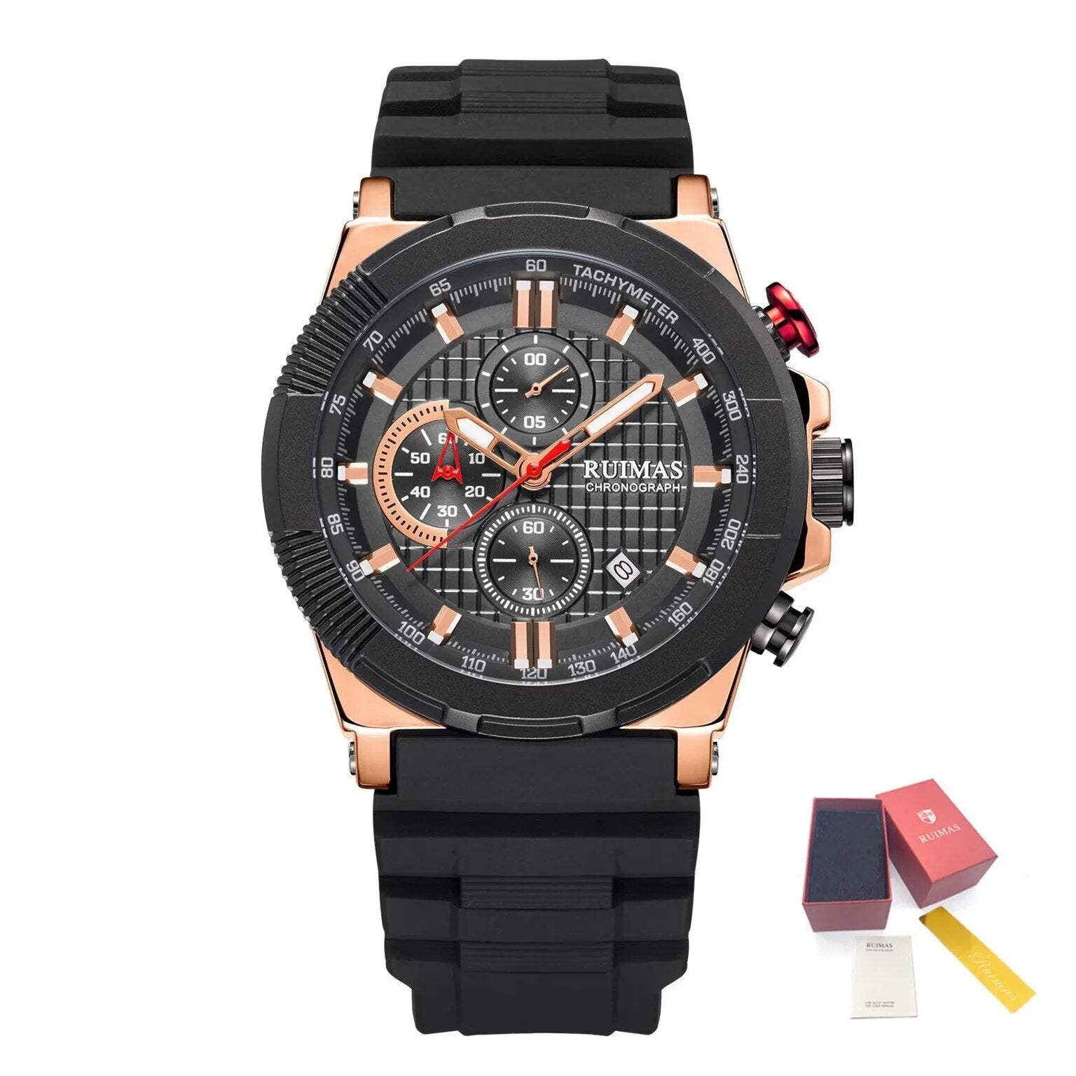 RUIMAS Relogio Masculino Luxury Mens Watches Silicone Strap Quartz Sports Wristwatch Luminous Hands Clock Chronograph Auto Date