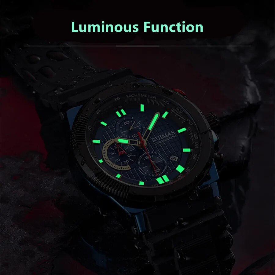 RUIMAS Relogio Masculino Luxury Mens Watches Silicone Strap Quartz Sports Wristwatch Luminous Hands Clock Chronograph Auto Date