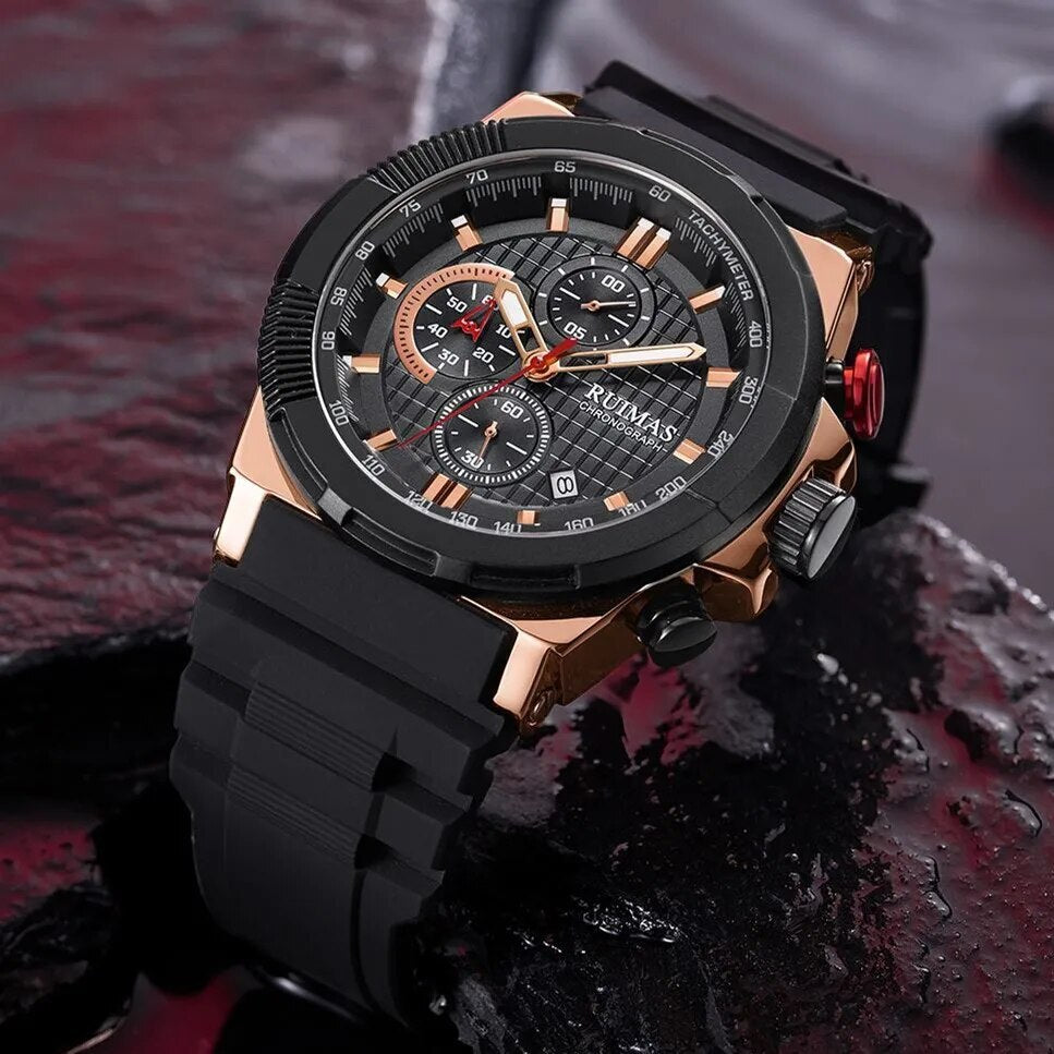 RUIMAS Relogio Masculino Luxury Mens Watches Silicone Strap Quartz Sports Wristwatch Luminous Hands Clock Chronograph Auto Date