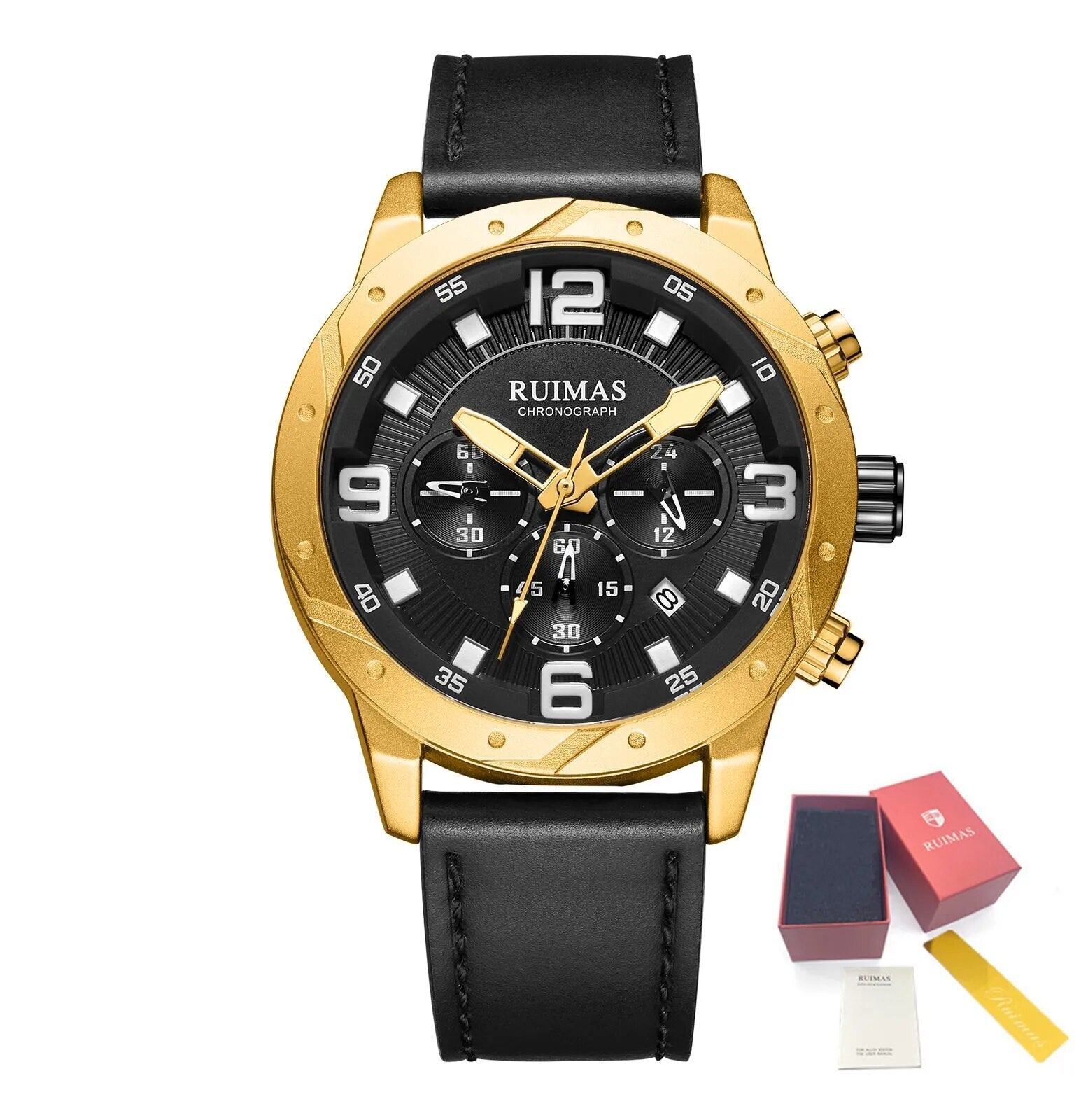 RUIMAS Relogio Masculino Fashion Men Quartz Watch Leather Sport Military Wristwatch Waterproof Clock with Auto Date