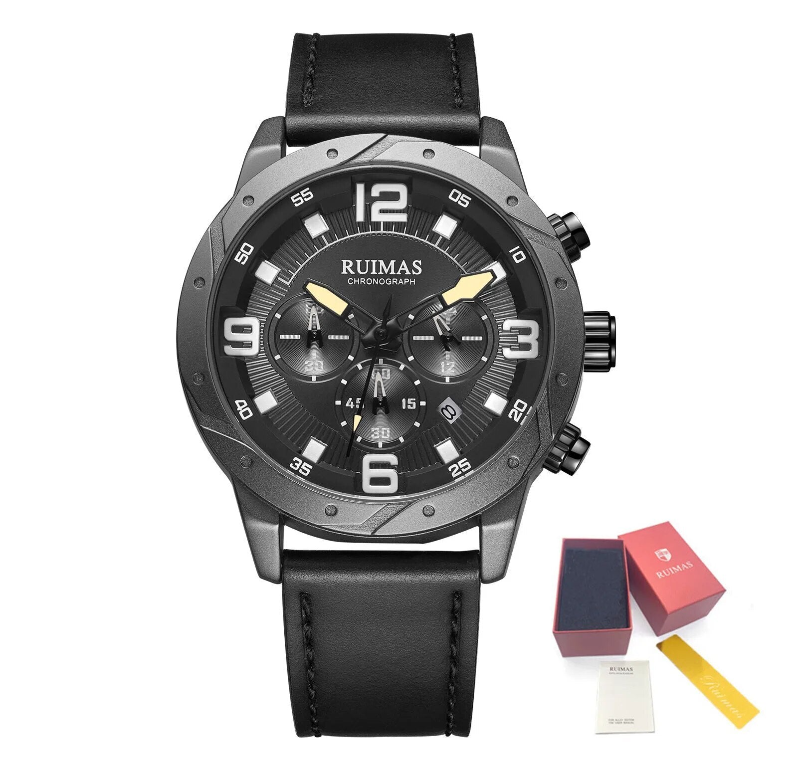 RUIMAS Relogio Masculino Fashion Men Quartz Watch Leather Sport Military Wristwatch Waterproof Clock with Auto Date