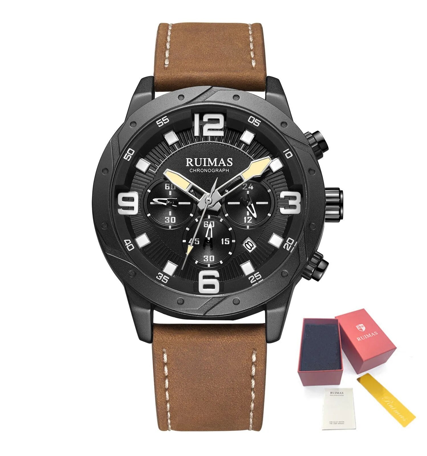 RUIMAS Relogio Masculino Fashion Men Quartz Watch Leather Sport Military Wristwatch Waterproof Clock with Auto Date