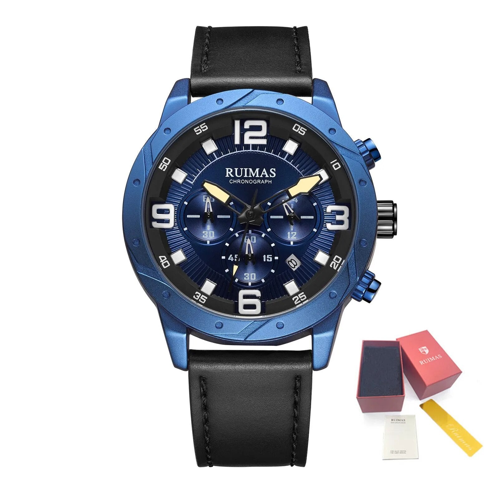 RUIMAS Relogio Masculino Fashion Men Quartz Watch Leather Sport Military Wristwatch Waterproof Clock with Auto Date