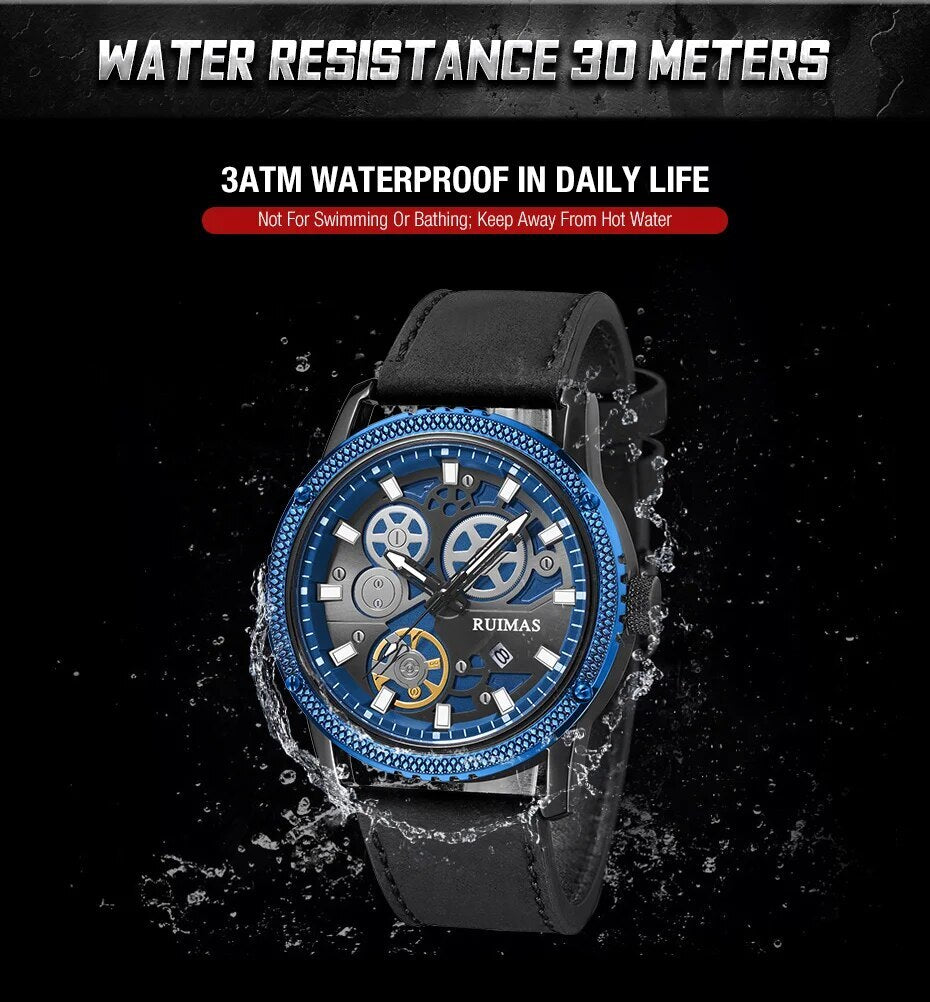 RUIMAS Relogio Masculino Luxury Leather Band Quartz Wristwatch Men Big Dial Moda Watches Waterproof Sport Military Reloj Hombre