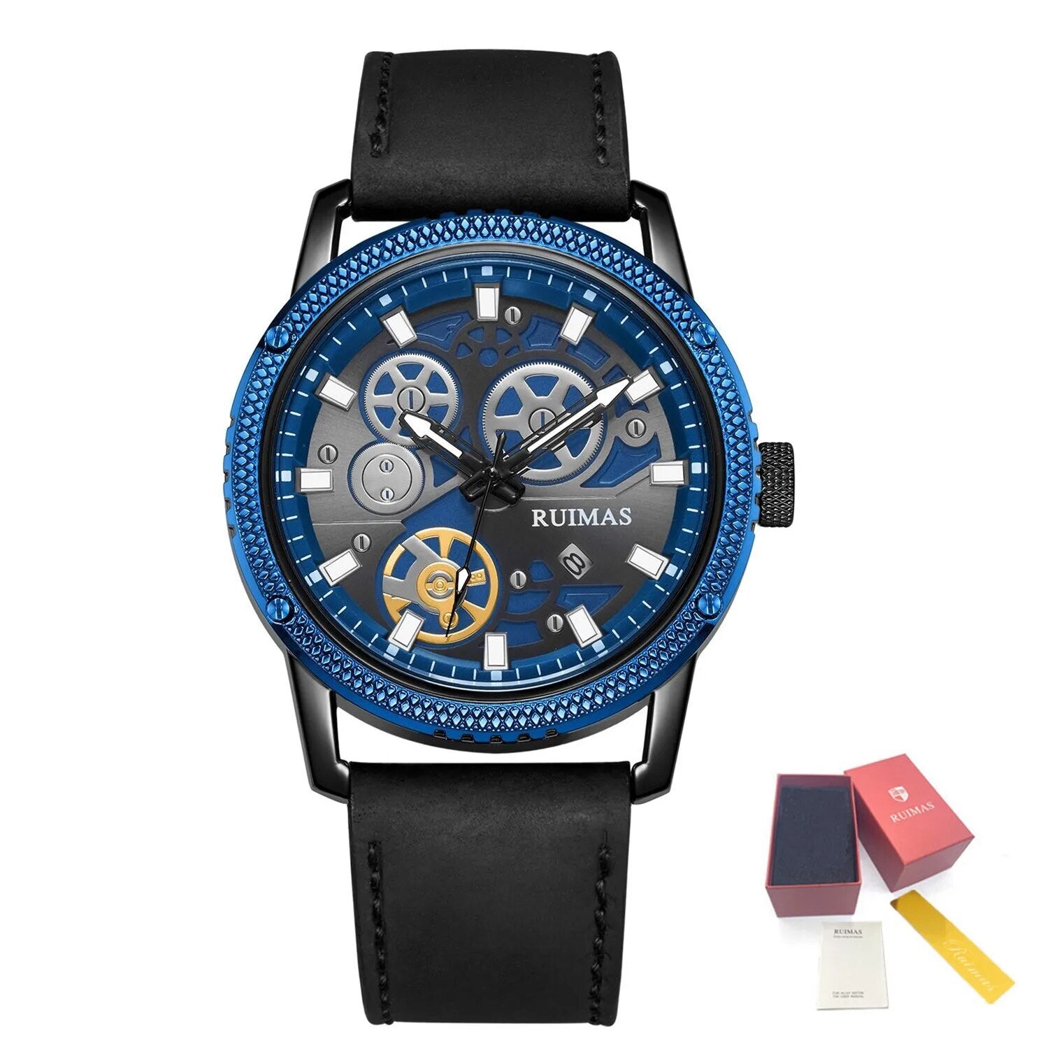 RUIMAS Relogio Masculino Luxury Leather Band Quartz Wristwatch Men Big Dial Moda Watches Waterproof Sport Military Reloj Hombre