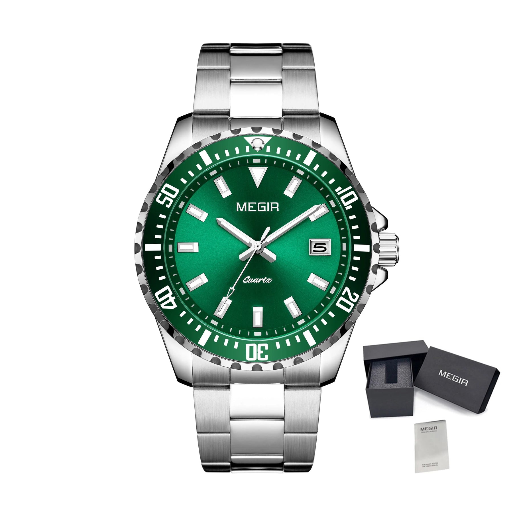 MEGIR Fashion Men Watches Top Luxury Stainless Steel Quartz Wristwatch Calendar Luminous Clock Large Dial Relogio Masculino
