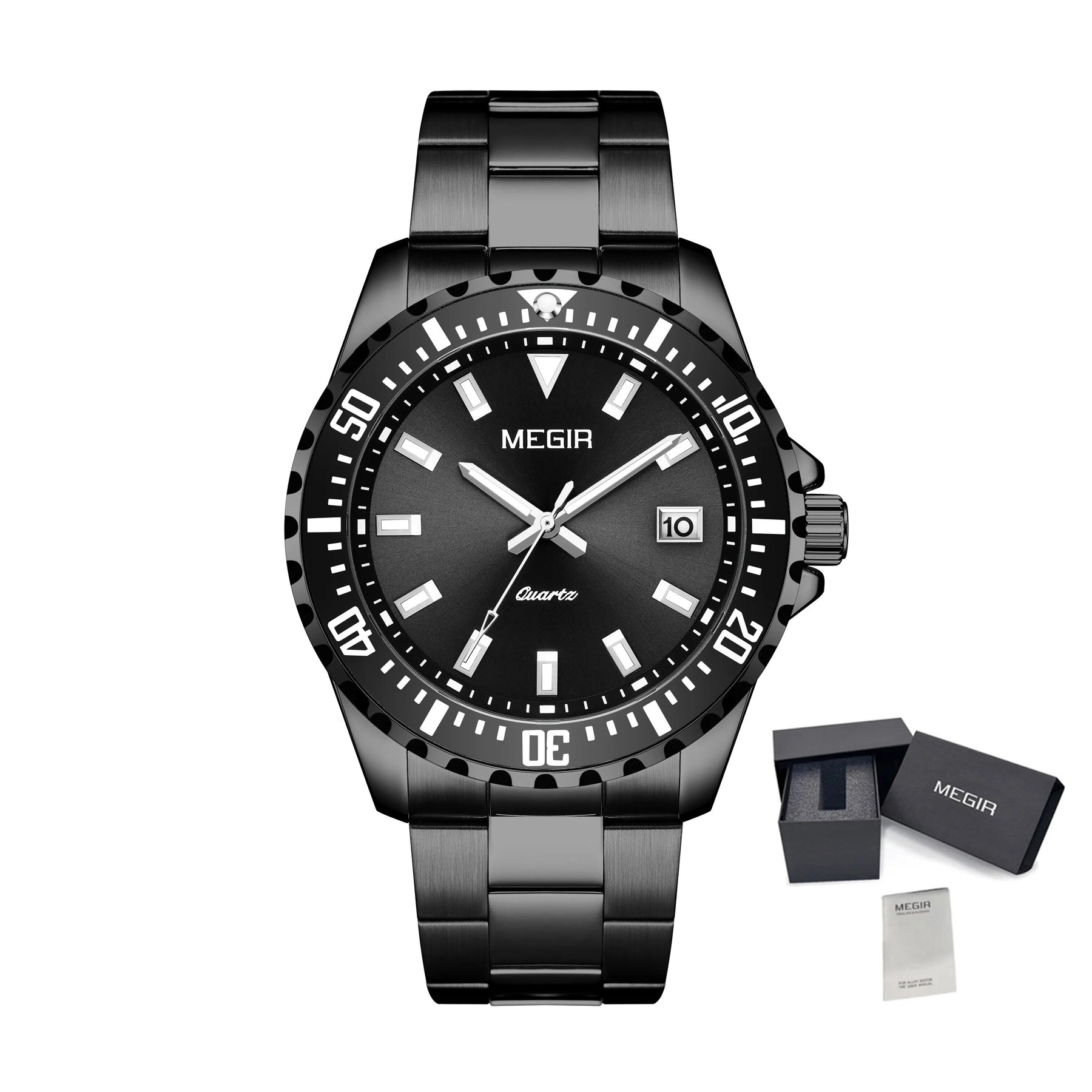 MEGIR Fashion Men Watches Top Luxury Stainless Steel Quartz Wristwatch Calendar Luminous Clock Large Dial Relogio Masculino