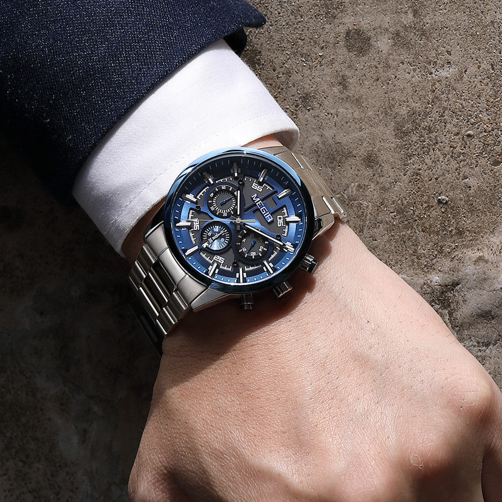 MEGIR Luxury Watch Mens Business Watches Calendar Stainless Steel Quartz Wrist Watch Clock Casual Chronograph Relogio Masculino