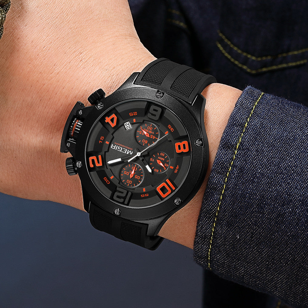 MEGIR Relogio Masculino Luxury Quartz Watch for Men Yellow Silicone Strap Military Sport WristWatch Chronograph with Auto Date