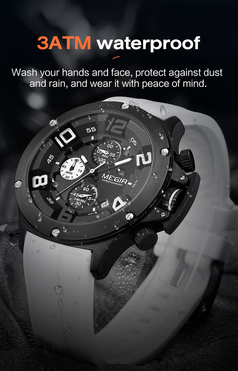 MEGIR Relogio Masculino Luxury Quartz Watch for Men Yellow Silicone Strap Military Sport WristWatch Chronograph with Auto Date