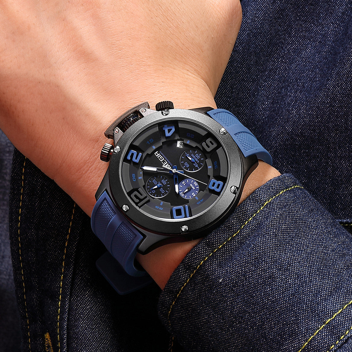 MEGIR Relogio Masculino Luxury Quartz Watch for Men Yellow Silicone Strap Military Sport WristWatch Chronograph with Auto Date