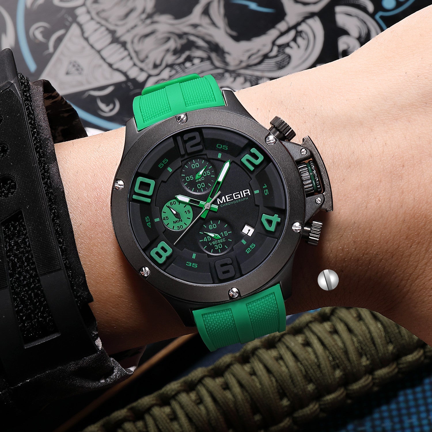 MEGIR Relogio Masculino Luxury Quartz Watch for Men Yellow Silicone Strap Military Sport WristWatch Chronograph with Auto Date