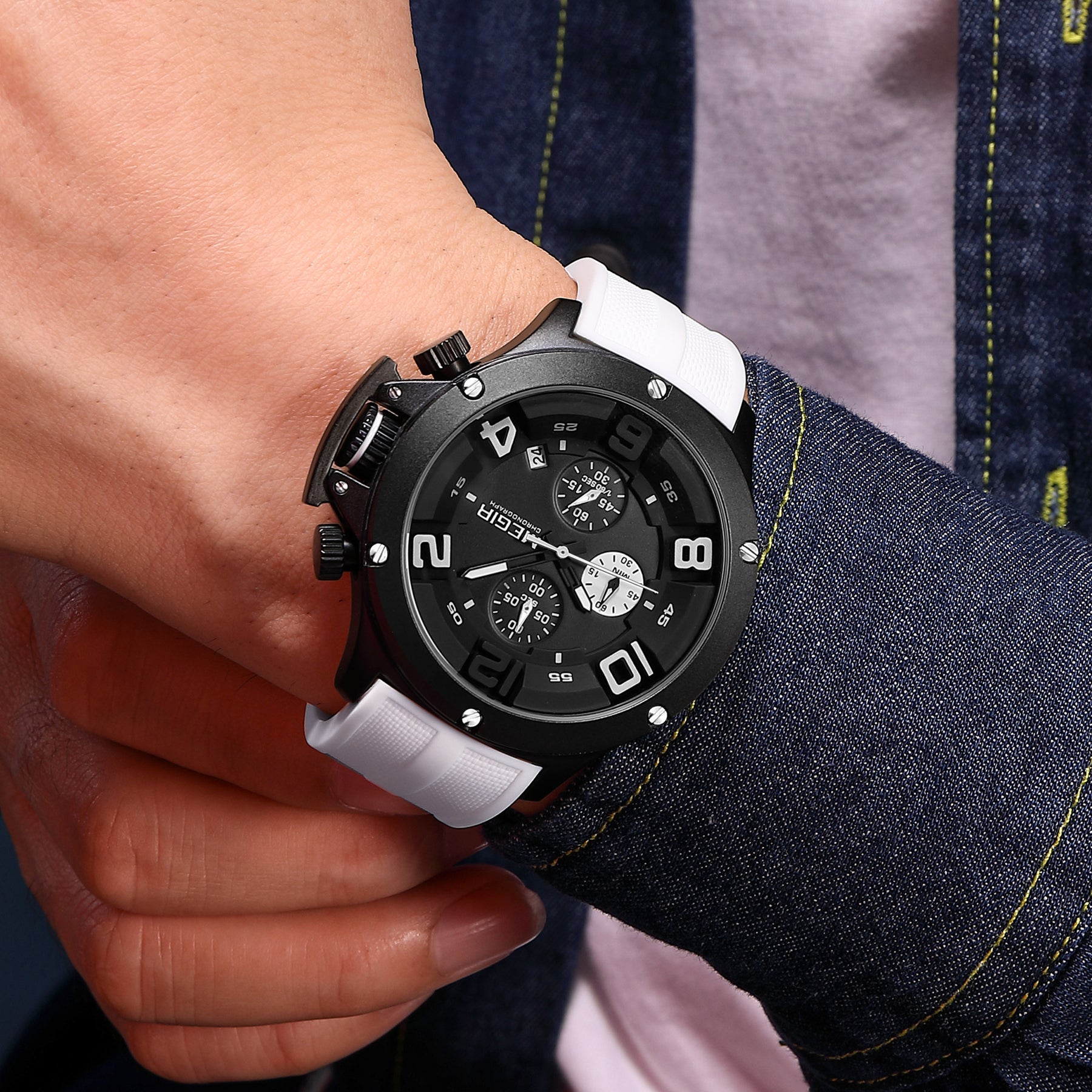 MEGIR Relogio Masculino Luxury Quartz Watch for Men Yellow Silicone Strap Military Sport WristWatch Chronograph with Auto Date