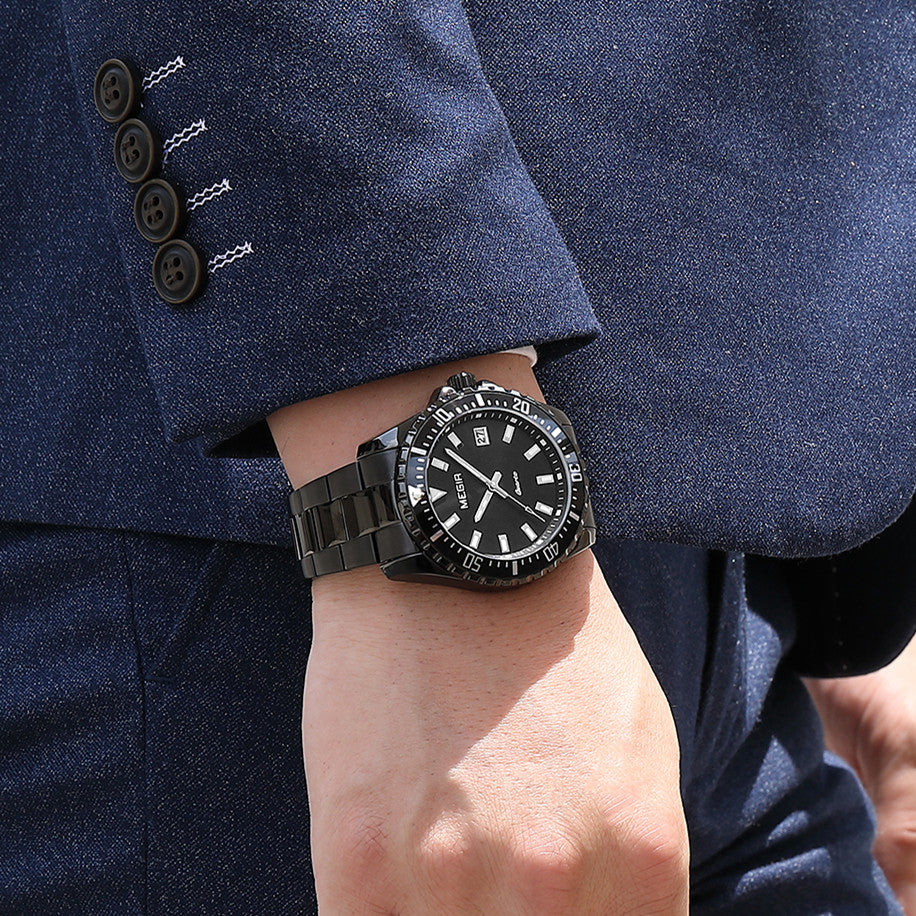 MEGIR Fashion Men Watches Top Luxury Stainless Steel Quartz Wristwatch Calendar Luminous Clock Large Dial Relogio Masculino