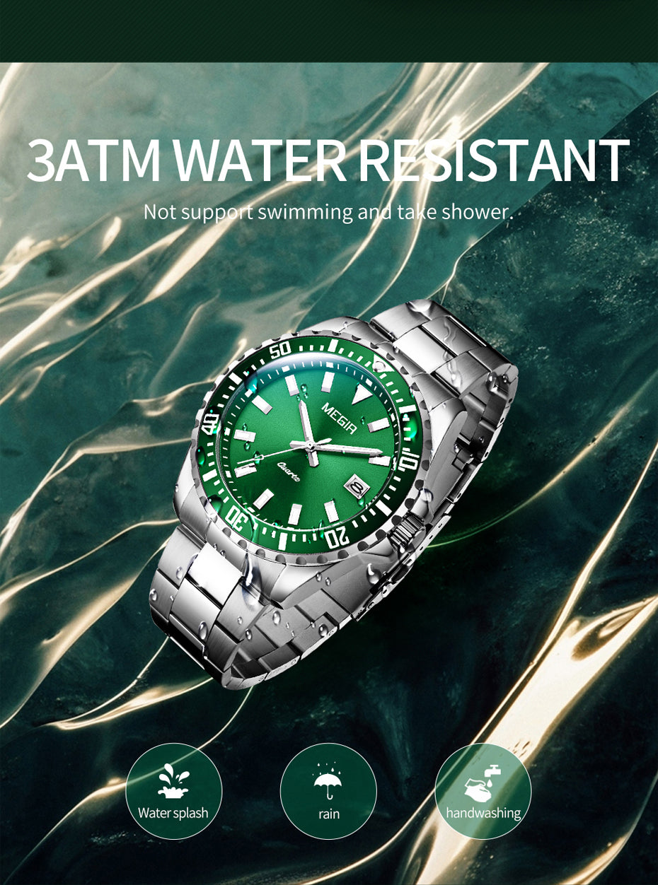 MEGIR Fashion Men Watches Top Luxury Stainless Steel Quartz Wristwatch Calendar Luminous Clock Large Dial Relogio Masculino