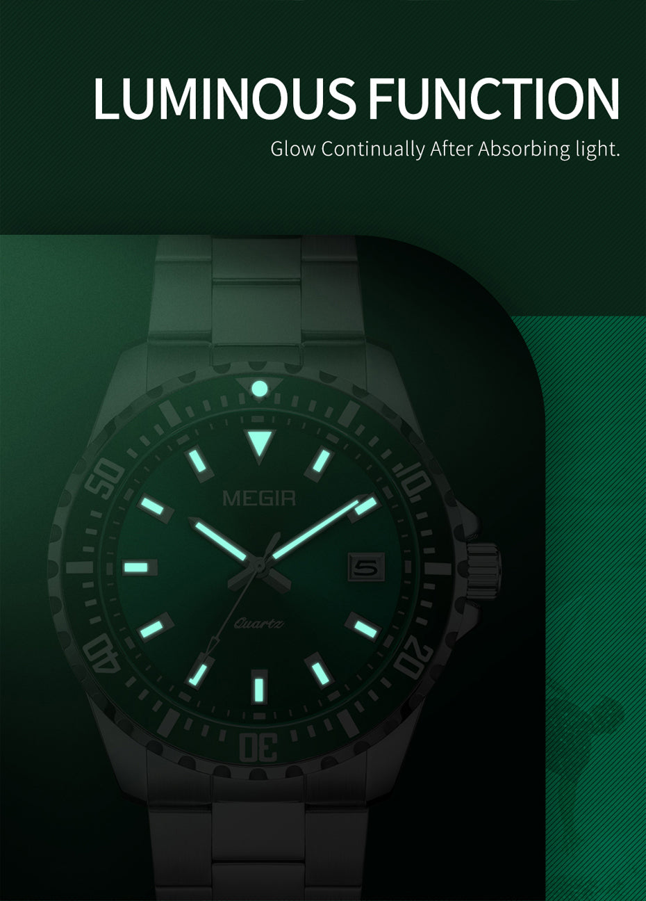 MEGIR Fashion Men Watches Top Luxury Stainless Steel Quartz Wristwatch Calendar Luminous Clock Large Dial Relogio Masculino