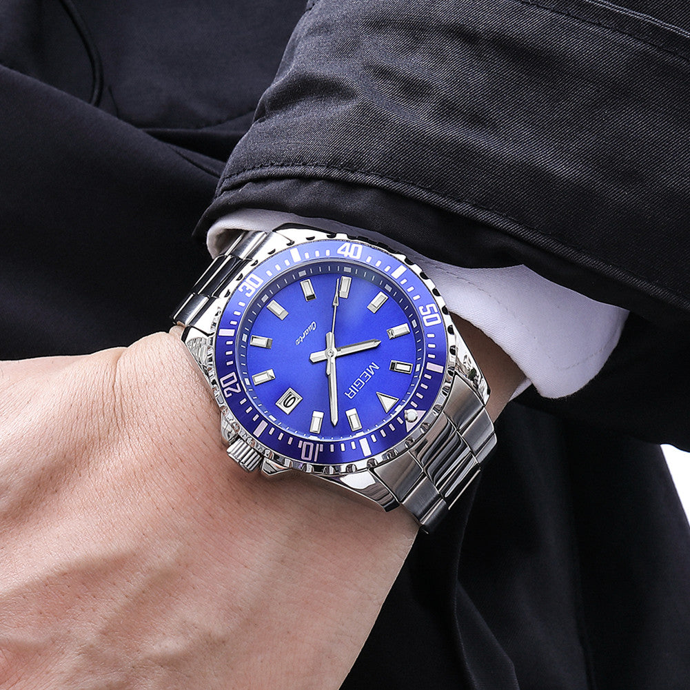 MEGIR Fashion Men Watches Top Luxury Stainless Steel Quartz Wristwatch Calendar Luminous Clock Large Dial Relogio Masculino