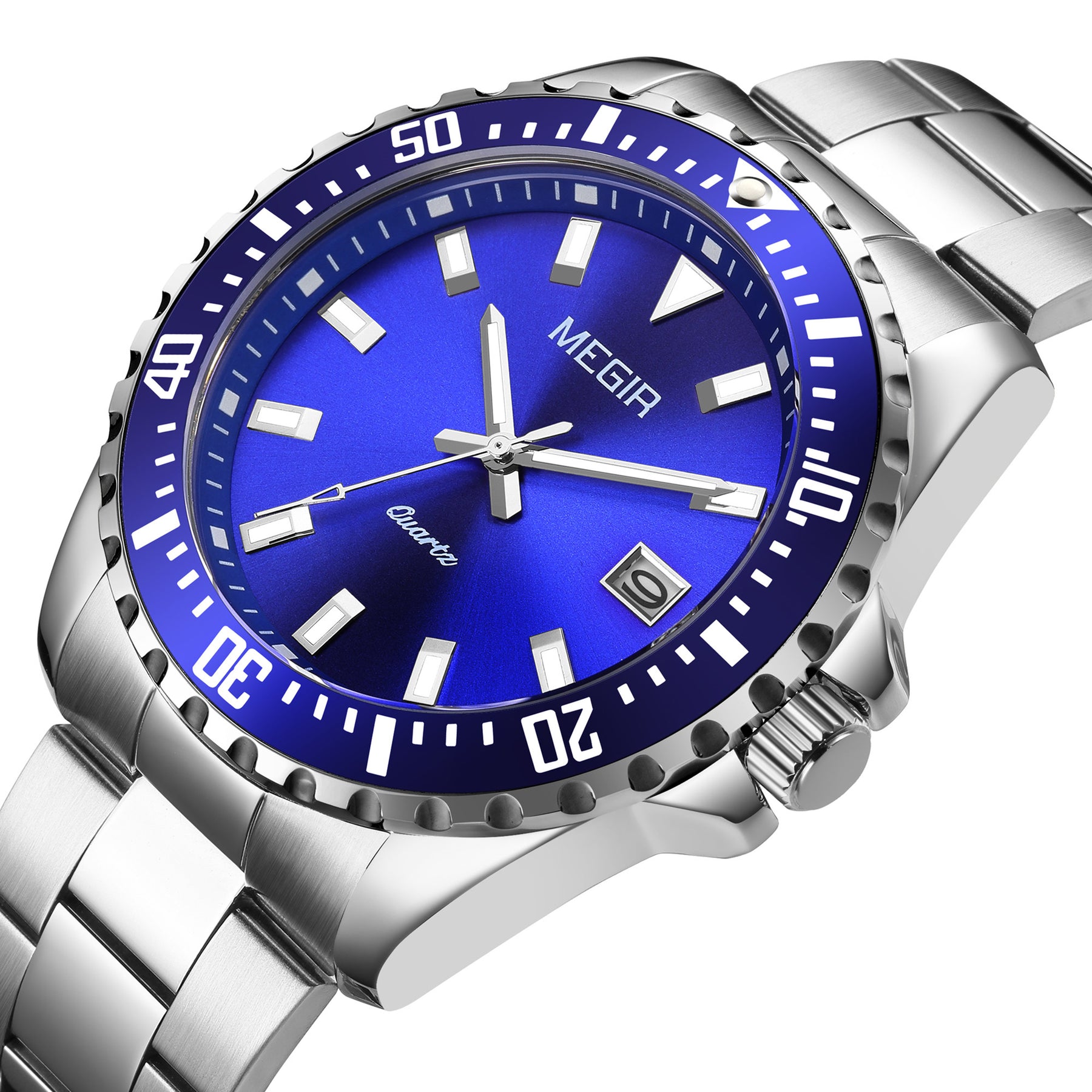 MEGIR Fashion Men Watches Top Luxury Stainless Steel Quartz Wristwatch Calendar Luminous Clock Large Dial Relogio Masculino