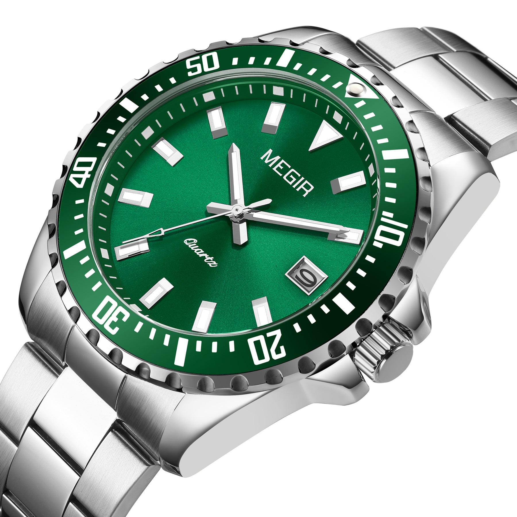 MEGIR Fashion Men Watches Top Luxury Stainless Steel Quartz Wristwatch Calendar Luminous Clock Large Dial Relogio Masculino