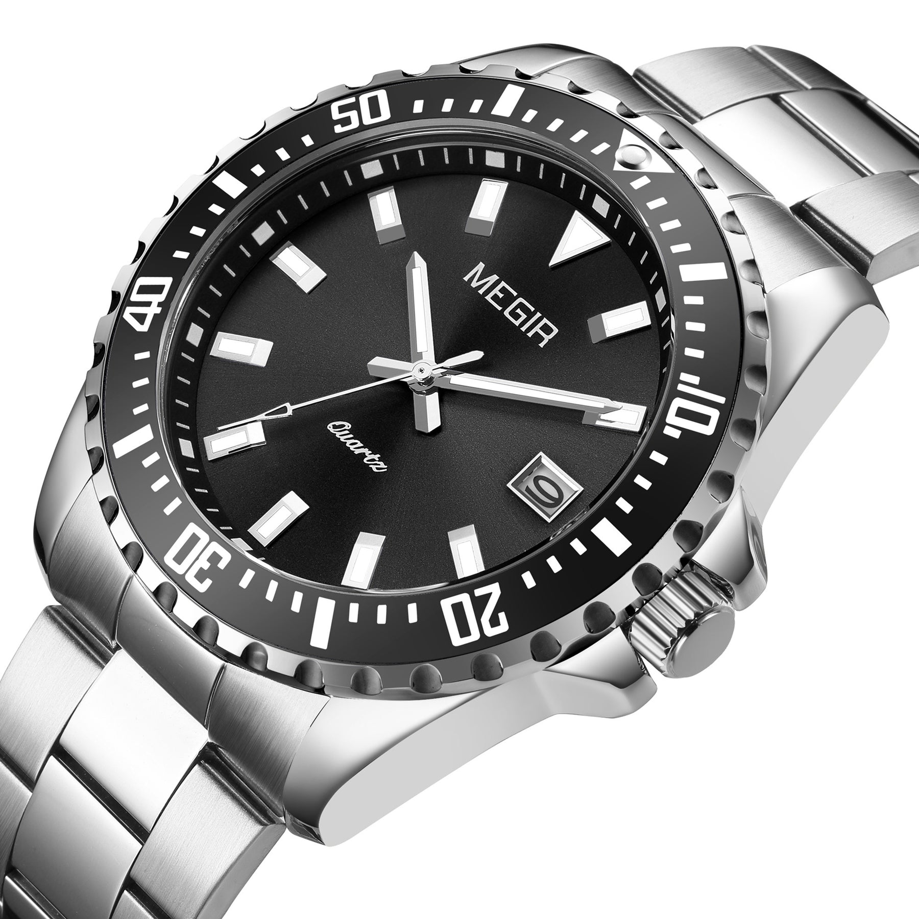 MEGIR Fashion Men Watches Top Luxury Stainless Steel Quartz Wristwatch Calendar Luminous Clock Large Dial Relogio Masculino