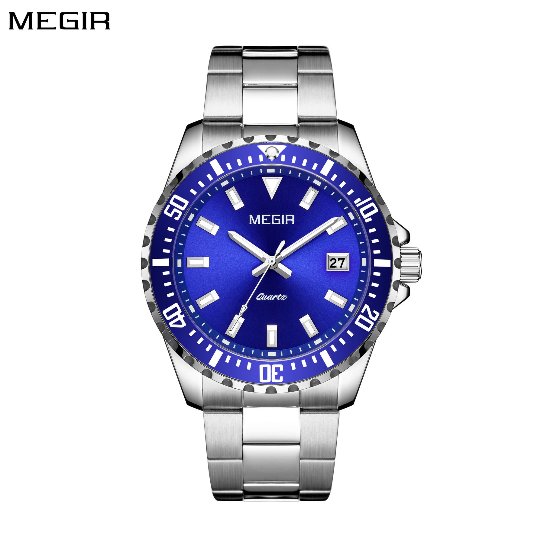 MEGIR Fashion Men Watches Top Luxury Stainless Steel Quartz Wristwatch Calendar Luminous Clock Large Dial Relogio Masculino