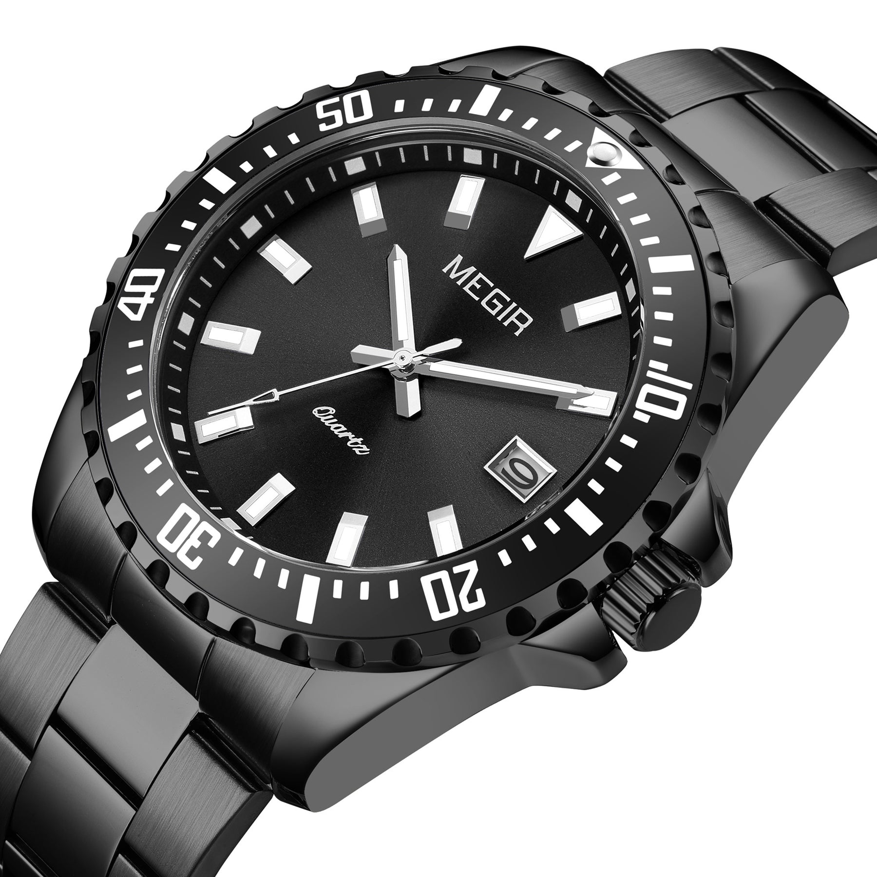 MEGIR Fashion Men Watches Top Luxury Stainless Steel Quartz Wristwatch Calendar Luminous Clock Large Dial Relogio Masculino