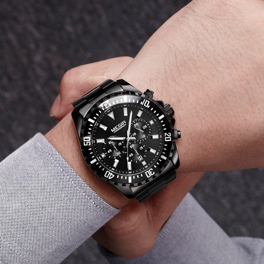 MEGIR Original Luxury Business Quartz Watch Men Brand Stainless Steel Chronograph Military WristWatch Clock Relogio Masculino