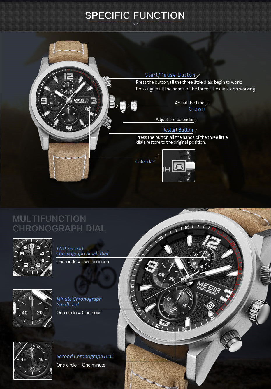MEGIR Original Brand Luxury Watch Men's Sport Watches Leather Strap Watch Quartz Wristwatches Luminous Casual Relogio Masculino