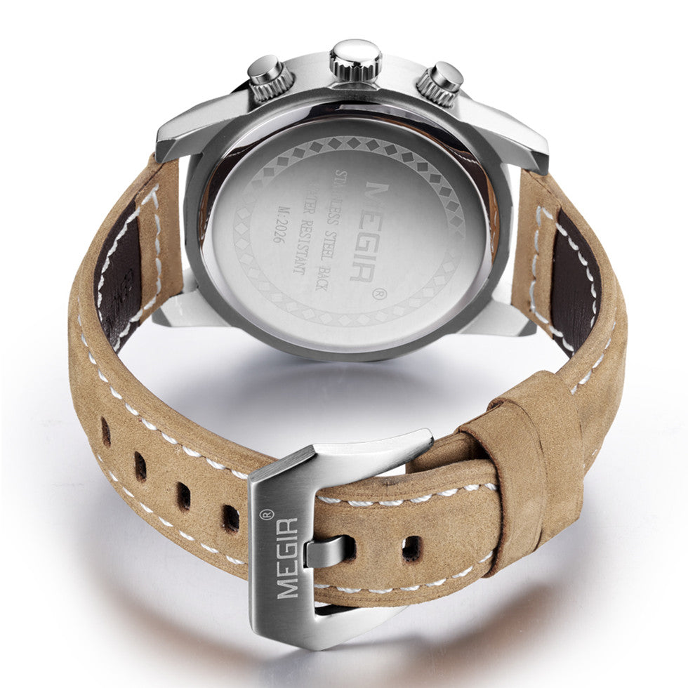 MEGIR Original Brand Luxury Watch Men's Sport Watches Leather Strap Watch Quartz Wristwatches Luminous Casual Relogio Masculino