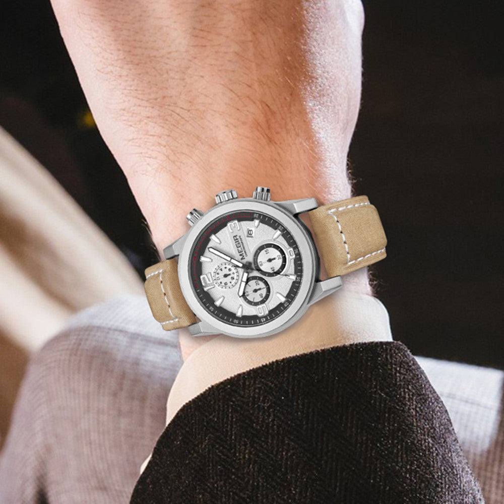 MEGIR Original Brand Luxury Watch Men's Sport Watches Leather Strap Watch Quartz Wristwatches Luminous Casual Relogio Masculino