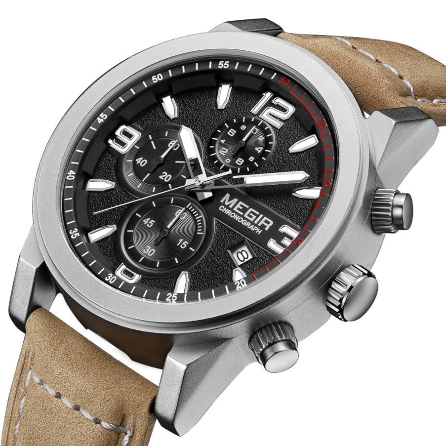 MEGIR Original Brand Luxury Watch Men's Sport Watches Leather Strap Watch Quartz Wristwatches Luminous Casual Relogio Masculino