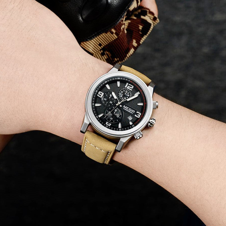 MEGIR Original Brand Luxury Watch Men's Sport Watches Leather Strap Watch Quartz Wristwatches Luminous Casual Relogio Masculino