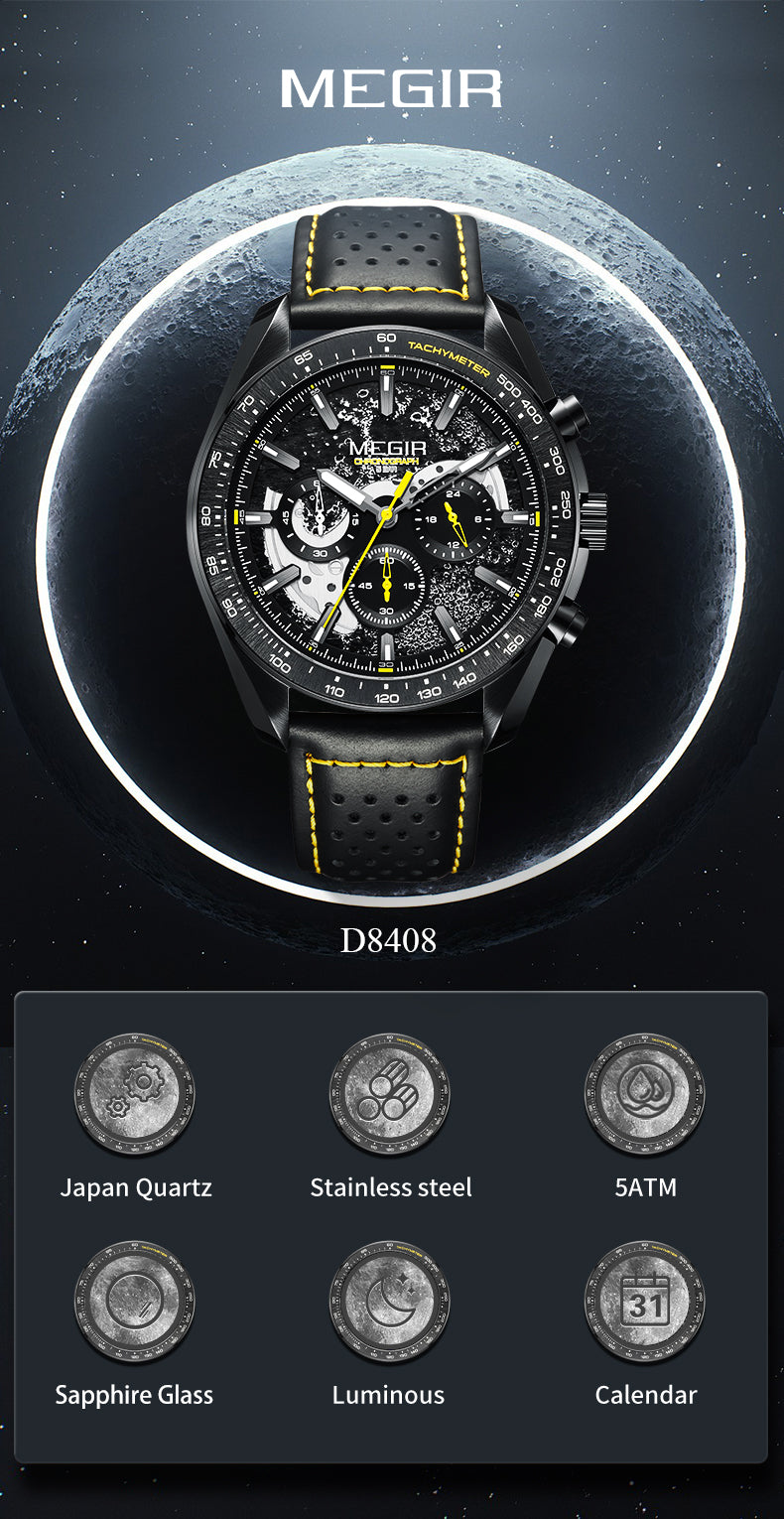 MEGIR Luxury Men's Business Casual Watches Leather Waterproof Quartz Chronograph Male Clock Wristwatch Relogio Masculino