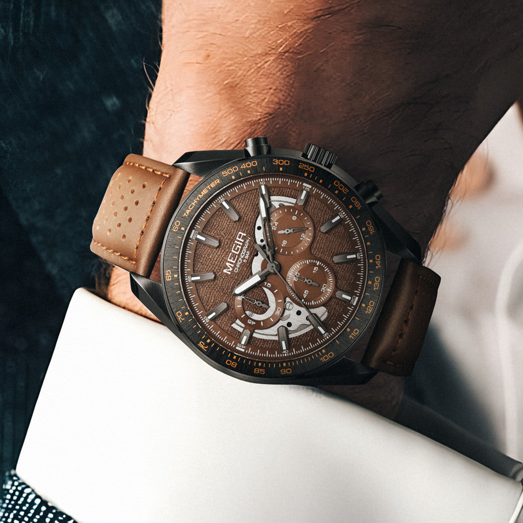 MEGIR Luxury Men's Business Casual Watches Leather Waterproof Quartz Chronograph Male Clock Wristwatch Relogio Masculino