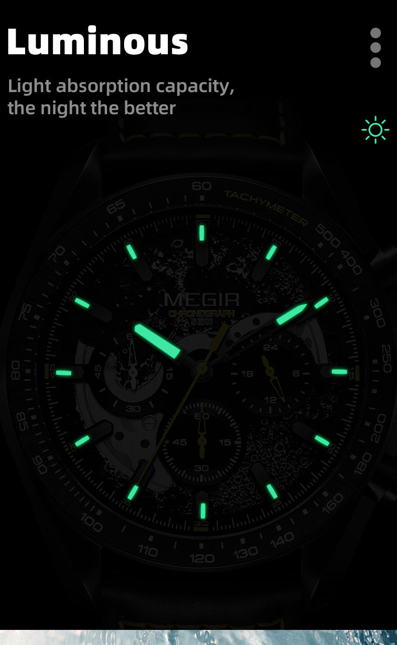 MEGIR Luxury Men's Business Casual Watches Leather Waterproof Quartz Chronograph Male Clock Wristwatch Relogio Masculino