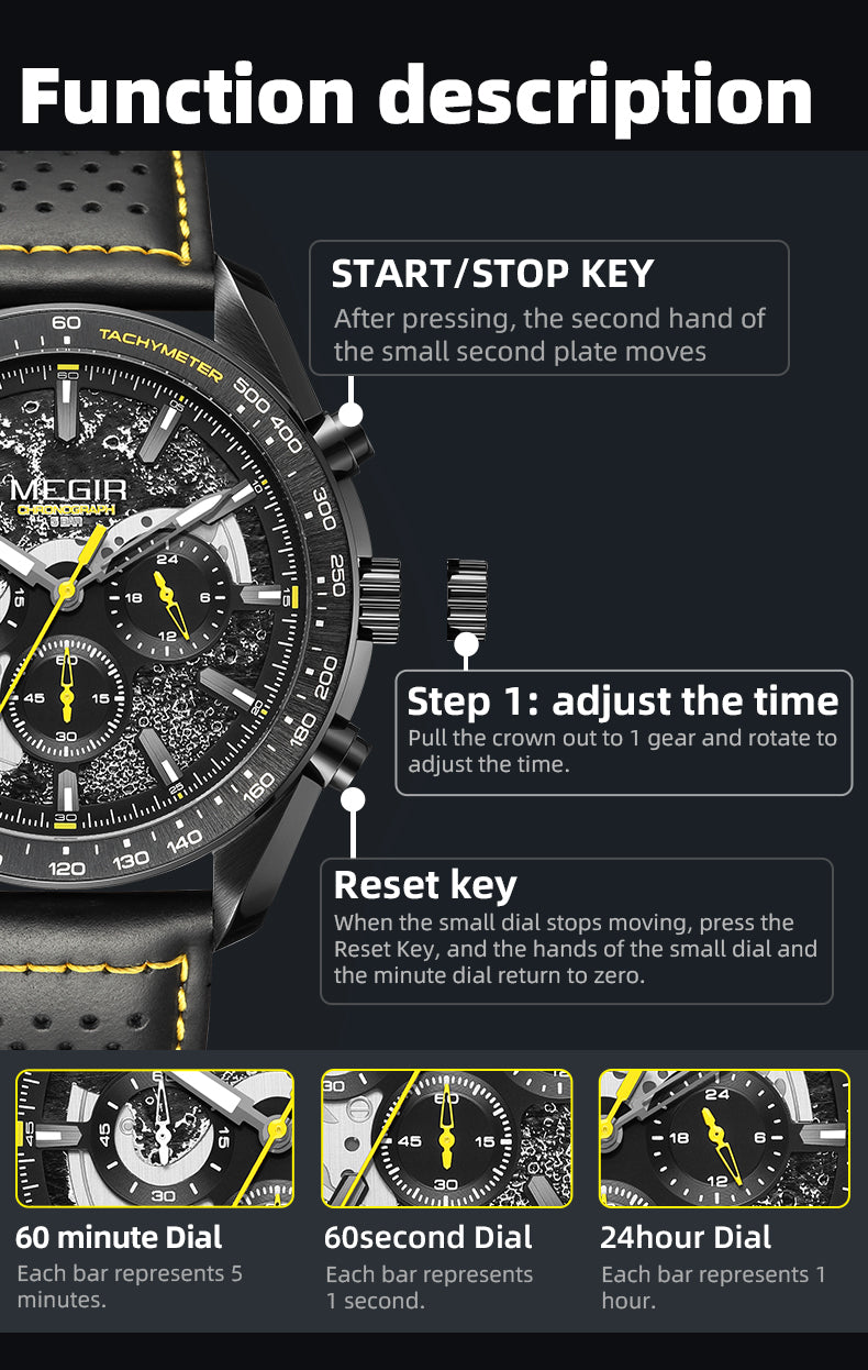 MEGIR Luxury Men's Business Casual Watches Leather Waterproof Quartz Chronograph Male Clock Wristwatch Relogio Masculino