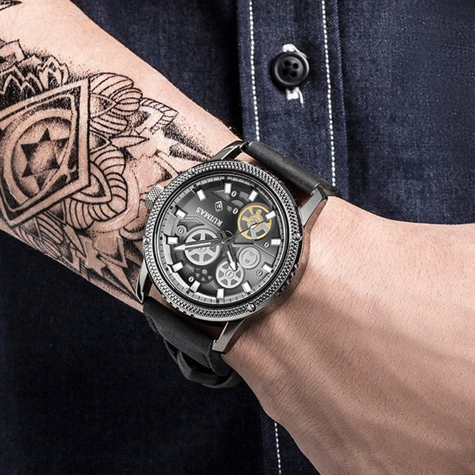 RUIMAS Relogio Masculino Luxury Leather Band Quartz Wristwatch Men Big Dial Moda Watches Waterproof Sport Military Reloj Hombre