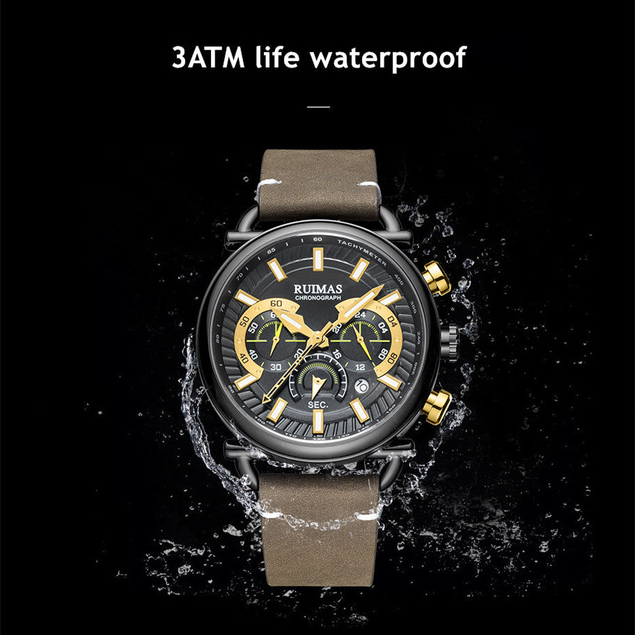 RUIMAS Men Luxury Sport Watches Leather Bracelet Quartz Wristwatch Luminous Clock Watch Calendar Relogio Masculino 585