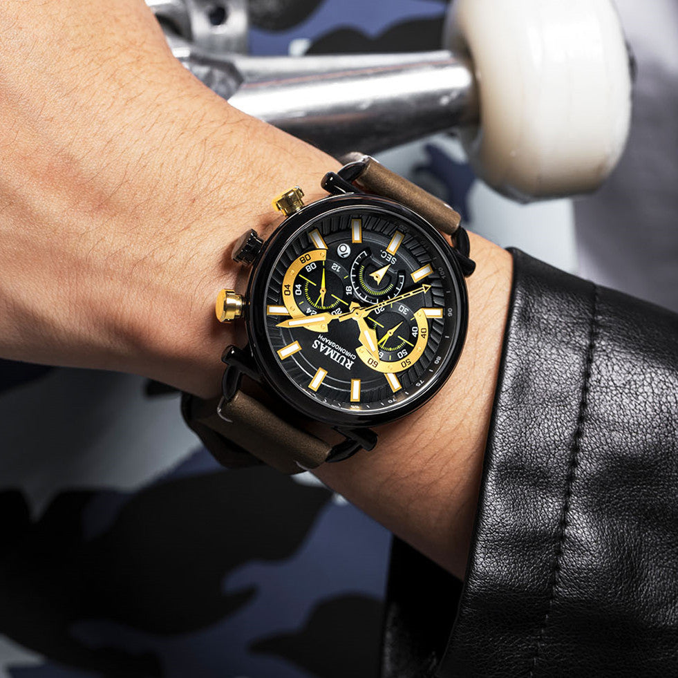 RUIMAS Men Luxury Sport Watches Leather Bracelet Quartz Wristwatch Luminous Clock Watch Calendar Relogio Masculino 585