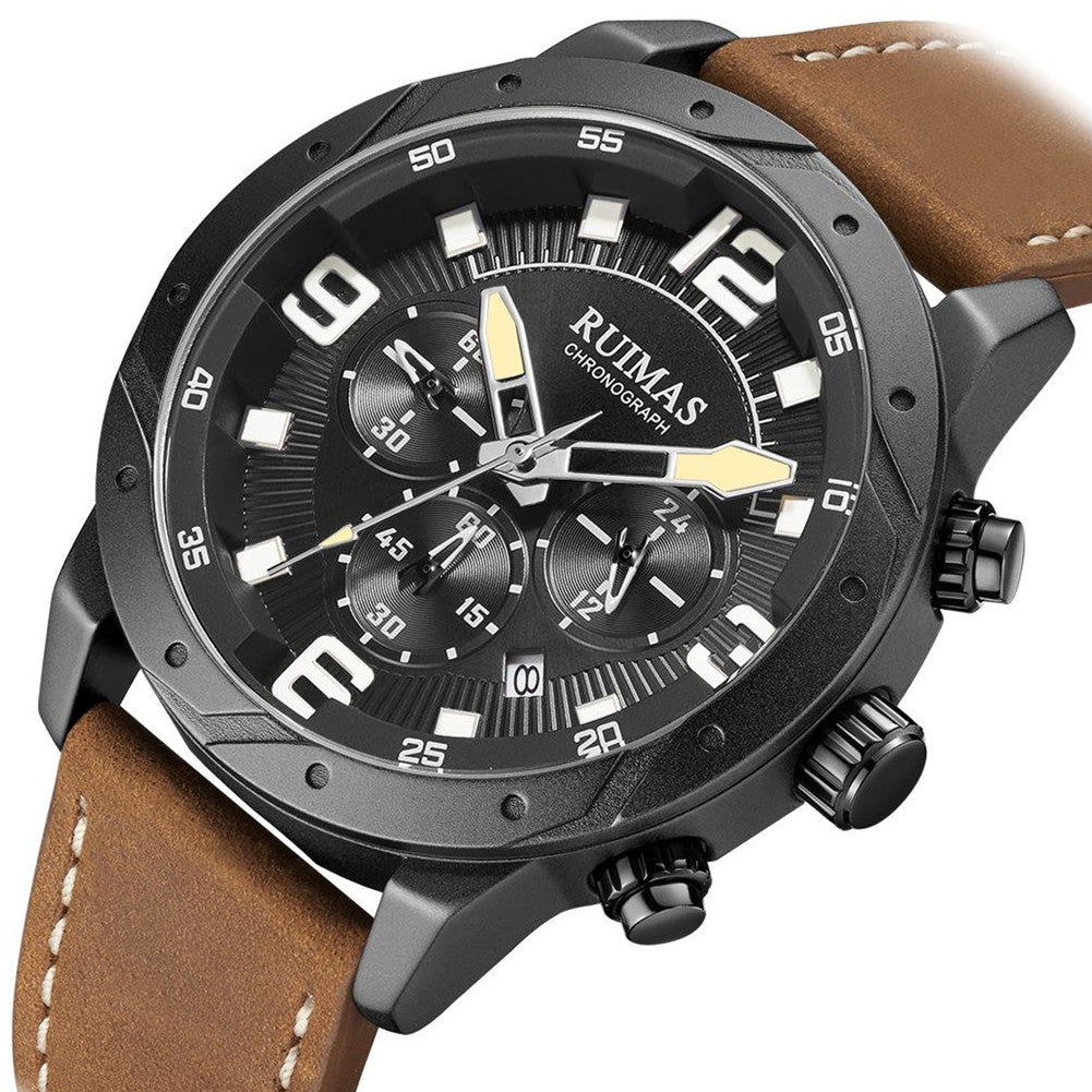 RUIMAS Relogio Masculino Fashion Men Quartz Watch Leather Sport Military Wristwatch Waterproof Clock with Auto Date