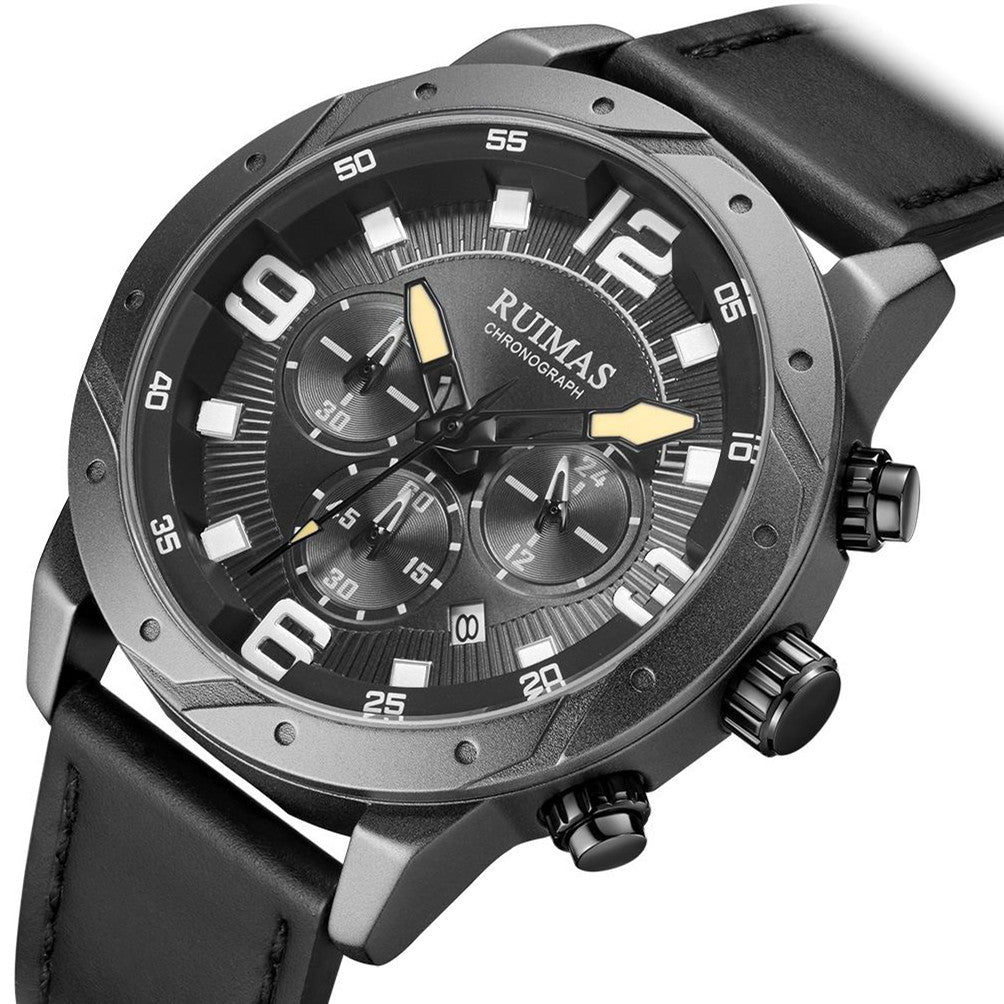 RUIMAS Relogio Masculino Fashion Men Quartz Watch Leather Sport Military Wristwatch Waterproof Clock with Auto Date